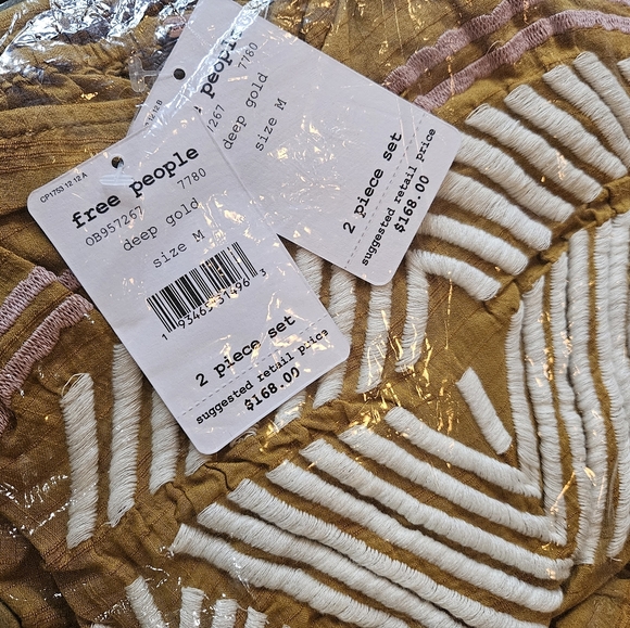 Free People Eva Set Crop Cami High Rise Wide Leg Ankle Length Pants Gold Med NWT - Picture 2 of 16